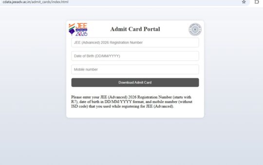 JEE Advanced 2026 Admit Card Released: Download link at jeeadv.ac.in