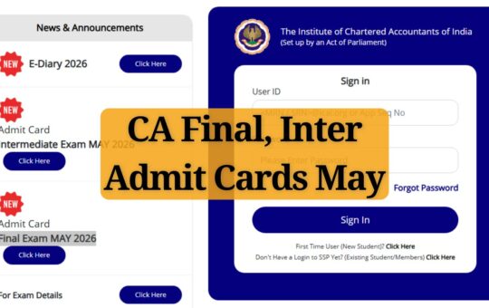 ICAI CA Admit Card 2026: CA Final, Inter hall tickets out for May exam at icai.org
